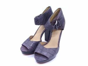 # beautiful goods # COACH Coach crocodile type pushed . leather heel sandals size 38.5( approximately 25.5cm) shoes shoes lady's gray series DD3181