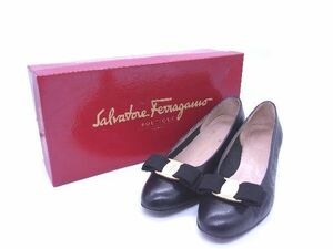 Salvatore Ferragamo フェラガモ ヴァラリボン リザード型押しレザー パンプス サイズ5 1/2(約23.0cm) 靴 シューズ ブラック系 DD4507