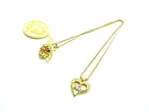 ■美品■ NINA RICCI ニナリッチ ラインストーン ハートモチーフ ネックレス ペンダント アクセサリー ゴールド系 DE1258