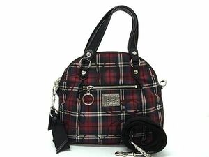 1 jpy # beautiful goods # COACH Coach 18714 poppy nylon canvas check pattern 2WAY handbag shoulder red group × multicolor BK1202