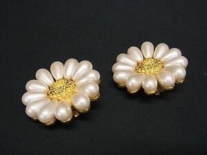 1円 ■美品■ GIVENCHY ジバンシィ ヴィンテージ パール フラワー 花 クリップ式 イヤリング アクセサリー レディース ゴールド系 BE8526