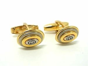 1円 ■美品■ GUCCI グッチ インターロッキングG カフスボタン カフリンクス アクセサリー 紳士 メンズ ゴールド系 AZ3610