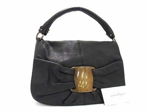 1円 ■極美品■ Salvatore Ferragamo フェラガモ DH-21 B620 ヴァラ レザー ワンショルダーバッグ 肩掛け レディース ブラック系 AY4812