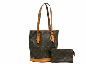 1円 LOUIS VUITTON ルイヴィトン M42238 モノグラム バケットPM プチバケット バケツ型 ポーチ付き トートバッグ ブラウン系 BJ3153