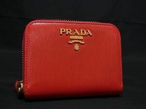 1円 ■美品■ PRADA プラダ レザー コインケース コインパース 小銭入れ レディース レッド系 AY4691