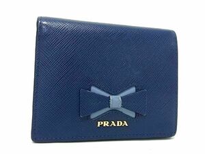 1円 PRADA プラダ サフィアーノレザー 二つ折り 財布 ウォレット 小銭入れ 札入れ レディース ブルー系 AY4727