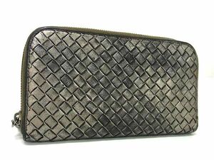 1円 BOTTEGA VENETA ボッテガヴェネタ イントレチャート レザー ラウンドファスナー 長財布 ウォレット レディース シルバー系 AY4731