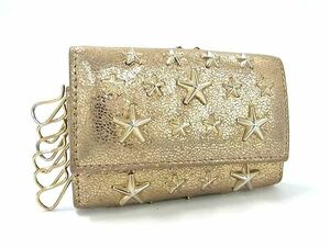 1円 JIMMY CHOO ジミーチュウ レザー スタースタッズ 6連 キーケース 鍵入れ レディース ゴールド系 BK1923