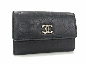 1円 CHANEL シャネル ココマーク カメリア ラムスキン コインケース コインパース 小銭入れ レディース ブラック系 FA8161