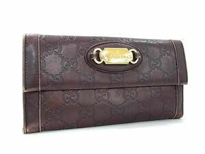 1円 GUCCI グッチ 146199 GG柄 グッチシマ レザー 三つ折り 長財布 ウォレット 札入れ 小銭入れ カード入れ レディース ブラウン系 AZ4342