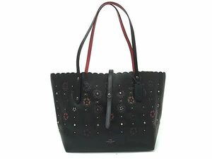 1円 ■極美品■ COACH コーチ 25195 レザー スタッズ フラワー トートバッグ ショルダー 肩掛けかばん レディース ブラック系 AW8889