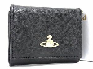 ■新品■未使用■ Vivienne Westwood ヴィヴィアンウエストウッド オーブ レザー がま口 三つ折り 財布 ウォレット ブラック系 AY2346