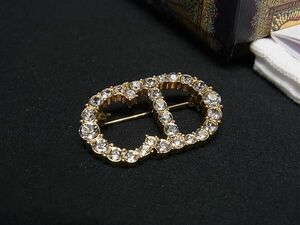 ■極美品■ ChristianDior クリスチャンディオール CDロゴ ラインストーン ピンブローチ ピンバッチ アクセサリー ゴールド系 FA7800