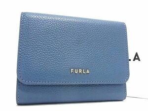 ■新品■未使用■ FURLA フルラ レザー 三つ折り 財布 ウォレット 小銭入れ 札入れ レディース ブルー系 AY2345