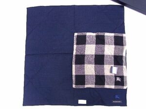 ■新品同様■ BURBERRY バーバリー チェック柄 コットン等 ハンドタオル ハンカチーフ メンズ ネイビー系×ブラック系 DD2982