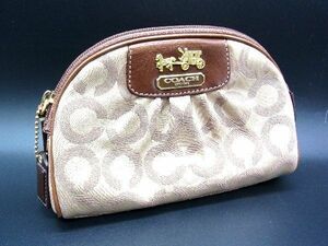 ■美品■ COACH コーチ オプアート ナイロンキャンバス×レザー ポーチ メイクポーチ マルチケース 小物入れ ブラウン系 DE1143