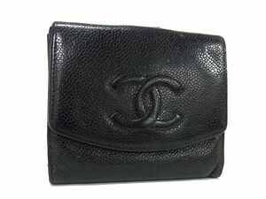 1 иен CHANEL Chanel здесь Mark черная икра s gold двойной бумажник бумажник кошелек для мелочи .. inserting женский мужской оттенок черного BL0875