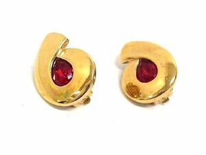 1 jpy # beautiful goods # GIVENCHYji van si. Vintage color stone clip type earrings accessory gold group × red group AY4015