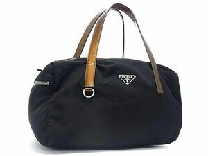 1円 ■美品■ PRADA プラダ テスートナイロン×パテントレザー ハンドバッグ ボストン レディース ブラック系×ブラウン系 BI2320