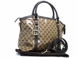 1円 ■極美品■ GUCCI グッチ 341503 GGクリスタル コーティングキャンバス 2WAY クロスボディ ハンドバッグ トート ブラウン系 FC0200