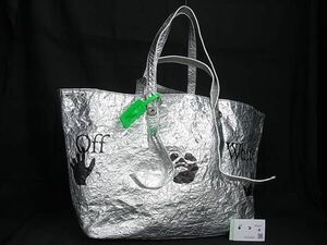 1円 ■極美品■ Off-White オフホワイト COMMERCIAL TOTE LARGE ナイロン 2WAY ハンドバッグ ショルダー トート シルバー系 EA2239