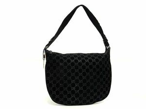 1円 ■美品■ GUCCI グッチ 001 1206 3444 GG柄 スエード ワンハンドル ショルダーバッグ 肩掛け レディース ブラック系 BL0752