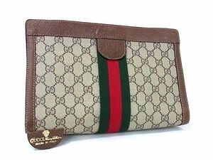 1円 GUCCI グッチ オールドグッチ ヴィンテージ シェリーライン GG柄 PVC×レザー クラッチバッグ セカンドバッグ ブラウン系 BL0706