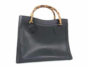 1円 GUCCI グッチ 002 2058 0260 バンブー レザー ハンドバッグ トート レディース ブラック系 BL0676