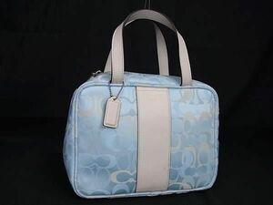 1 jpy # beautiful goods # COACH Coach signature nylon canvas × leather handbag tote bag lady's blue group BK1770