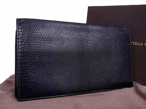 1円 ■極上■本物■美品■ BOTTEGA VENETA ボッテガヴェネタ リザード 二つ折り 長財布 ウォレット 札入れ 小銭入れ ブラック系 AZ3719