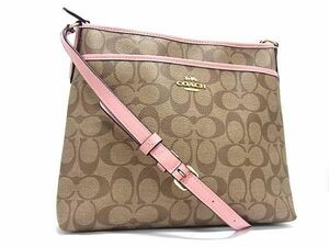 1 jpy # beautiful goods # COACH Coach F29210 signature PVC× leather Cross body shoulder bag lady's brown group × pink series BF7833