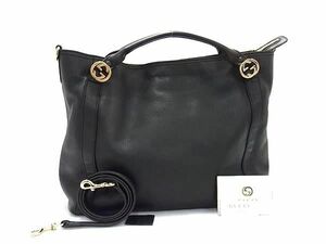 1円 ■極美品■ GUCCI グッチ 323675 インターロッキングG レザー 2WAY ハンドバッグ ショルダー 肩掛け レディース ブラック系 AZ4562