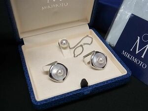 1 jpy # new goods # unused # MIKIMOTO Mikimoto book@ pearl Akoya pearl Sherpa -ru approximately 6mm~8mm cuffs necktie pin 2 point set silver group BF8013