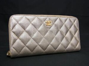 1円 CHANEL シャネル ココマーク マトラッセ レザー ラウンドファスナー 長財布 ウォレット 小銭入れ 札入れ シルバー系 AY5003