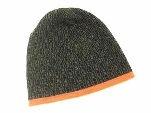 1 иен # прекрасный товар # HERMES Hermes кашемир 100% Beanie вязаная шапка шляпа мужской женский оттенок черного × orange серия AY3973