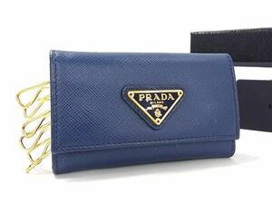 1 иен # прекрасный товар # PRADA Prada 1PG222safia-no кожа 6 полосный чехол для ключей ключ inserting женский мужской оттенок голубого AW9515