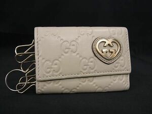 1円 ■美品■ GUCCI グッチ 257217 0416 ラブリーハート グッチシマ レザー 6連 キーケース 鍵入れ レディース アイボリー系 AZ1978