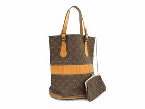 1円 LOUIS VUITTON ヴィトン T42236 モノグラム バケットGM USA アメリカ製 バケツ型 ポーチ付き ハンドバッグ トート ブラウン系 BI2622