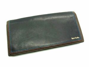 ■美品■ Paul Smith ポールスミス レザー 二つ折り 長財布 ウォレット メンズ ブラック系×マルチカラー DE1318