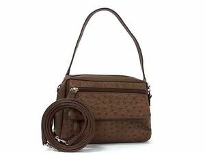 1 иен # первоклассный # подлинный товар # прекрасный товар # Ostrich Cross корпус сумка на плечо наклонный .. женский оттенок коричневого FC5314