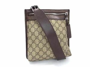 1円 GUCCI グッチ 92562 001013 GG柄 PVC×レザー クロスボディ ワンショルダーバッグ 斜め掛け レディース ブラウン系 FC5311