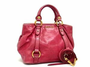 1 иен # прекрасный товар # miumiu MiuMiu кожа 2WAY большая сумка сумка на плечо ручная сумочка женский розовый лиловый серия FC5175