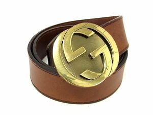 1 jpy # beautiful goods # GUCCI Gucci 114649 Inter locking G leather Gold metal fittings belt declared size 85*34 men's brown group BK1870