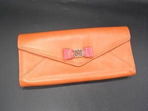 TORY BURCH Tory Burch leather ribbon folding in half long wallet wallet . inserting change purse . orange series DE2574