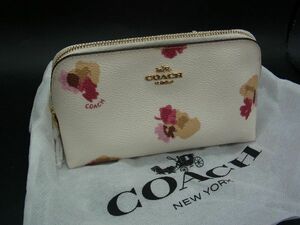 ■美品■ COACH コーチ F65349 レザー ポーチ メイクポーチ 化粧ポーチ 小物入れ マルチケース ホワイト系×マルチカラー DE2537