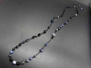 ■美品■ VENDOME BOUTIQUE ヴァンドームブティック カラーストーン ロング ネックレス アクセサリー ブラック系×ブルー系 DE2757