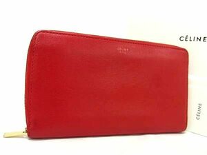 1 jpy # beautiful goods # CELINE Celine leather round fastener long wallet wallet . inserting change purse . card inserting lady's red group AX7391