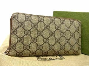 1 иен GUCCI Gucci 410102*496085 GG рисунок PVC× кожа раунд застежка-молния длинный кошелек бумажник . inserting кошелек для мелочи . оттенок коричневого FC5454