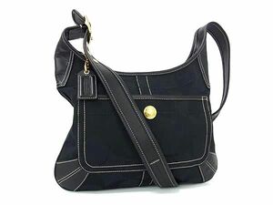 1 jpy # ultimate beautiful goods # COACH Coach 10768 signature L go canvas × leather one shoulder bag lady's black group FD0356