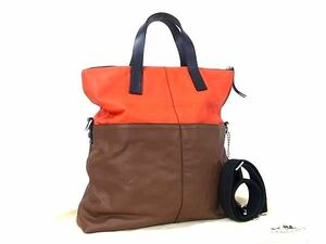 1 jpy # beautiful goods # COACH Coach 70891 ton pson leather 2WAY shoulder bag handbag men's brown group × orange series FD0526